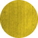 Round Machine Washable Abstract Yellow Contemporary Rug, wshcon2317yw