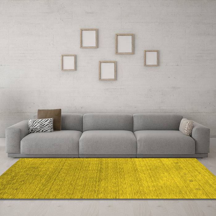 Machine Washable Abstract Yellow Contemporary Rug in a Living Room, wshcon2317yw