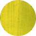 Round Machine Washable Abstract Yellow Contemporary Rug, wshcon2318yw