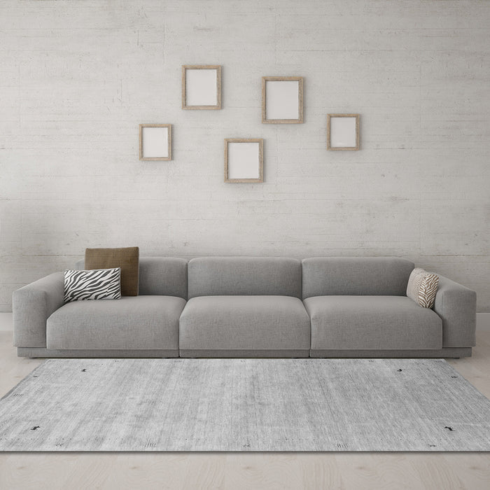 Machine Washable Abstract Gray Contemporary Rug in a Living Room,, wshcon2318gry