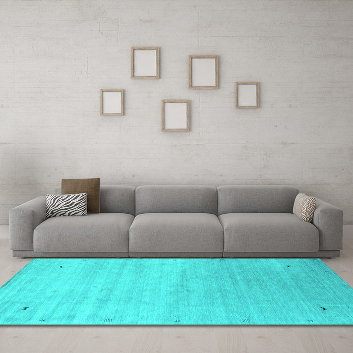 Machine Washable Abstract Turquoise Contemporary Area Rugs in a Living Room,, wshcon2318turq