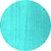 Round Machine Washable Abstract Turquoise Contemporary Area Rugs, wshcon2318turq