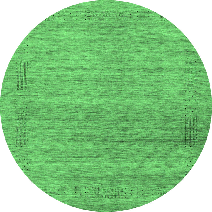 Round Machine Washable Abstract Emerald Green Contemporary Area Rugs, wshcon2319emgrn
