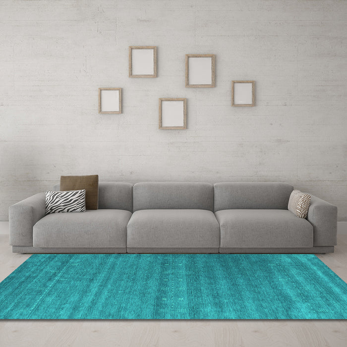 Machine Washable Abstract Turquoise Contemporary Area Rugs in a Living Room,, wshcon2320turq