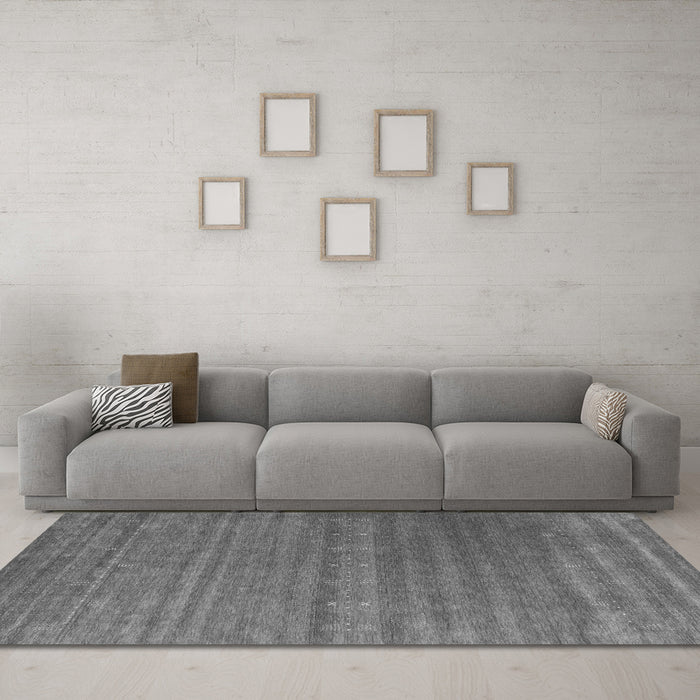Machine Washable Abstract Gray Contemporary Rug in a Living Room,, wshcon2320gry