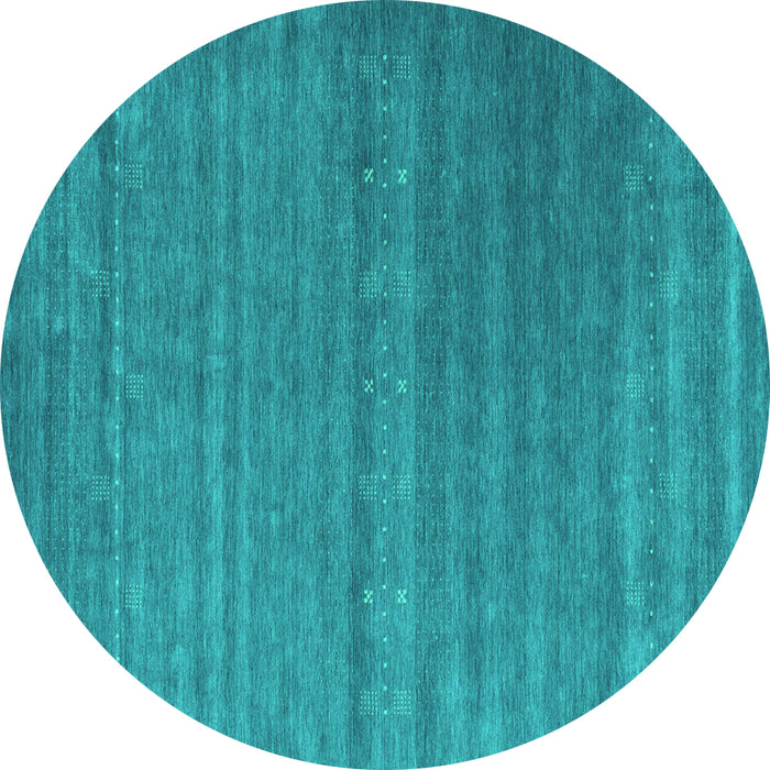 Round Machine Washable Abstract Turquoise Contemporary Area Rugs, wshcon2320turq