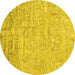 Round Machine Washable Abstract Yellow Contemporary Rug, wshcon2323yw