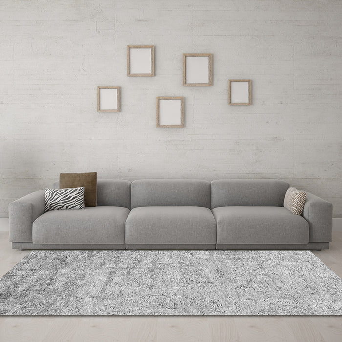 Machine Washable Abstract Gray Contemporary Rug in a Living Room,, wshcon2323gry