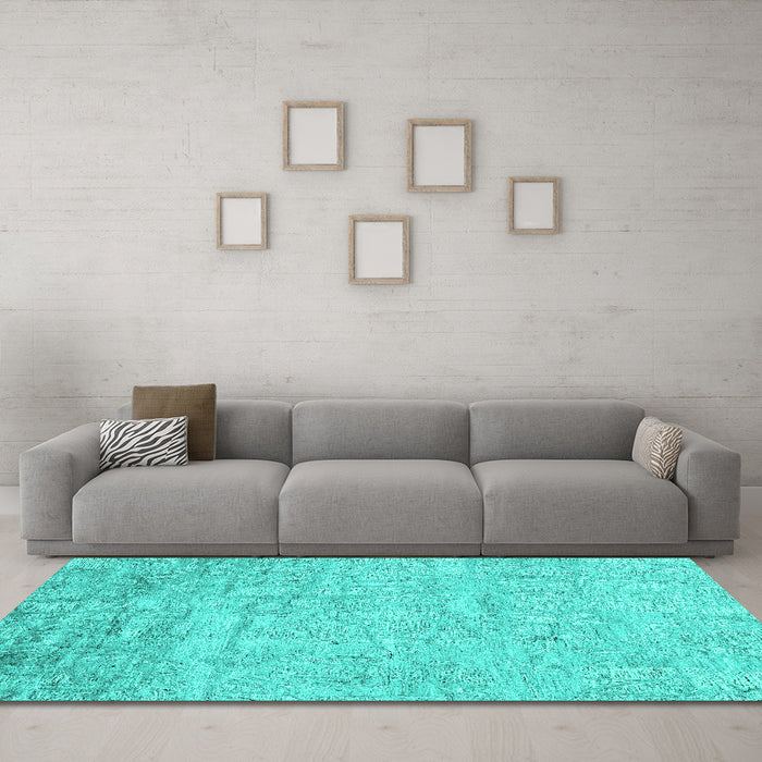 Machine Washable Abstract Turquoise Contemporary Area Rugs in a Living Room,, wshcon2323turq