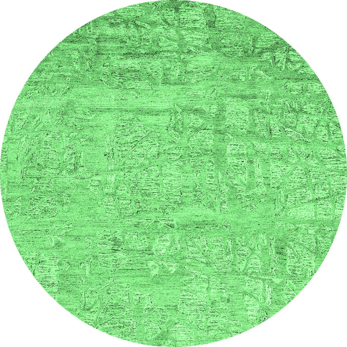 Round Machine Washable Abstract Emerald Green Contemporary Area Rugs, wshcon2323emgrn
