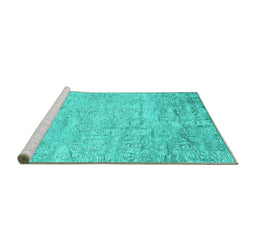 Sideview of Machine Washable Abstract Turquoise Contemporary Area Rugs, wshcon2323turq