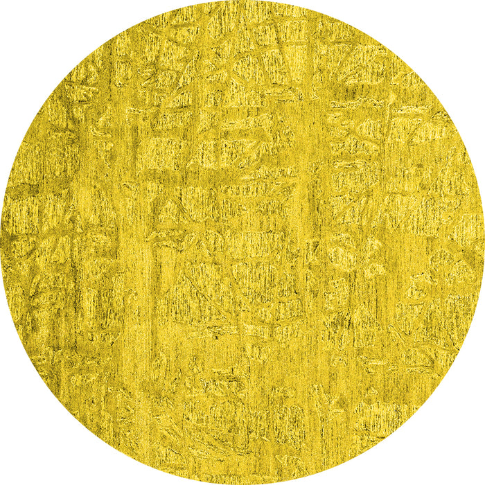 Round Abstract Yellow Contemporary Rug, con2323yw