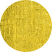 Round Abstract Yellow Contemporary Rug, con2323yw