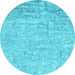 Round Machine Washable Abstract Light Blue Contemporary Rug, wshcon2323lblu