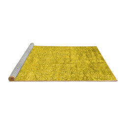 Sideview of Machine Washable Abstract Yellow Contemporary Rug, wshcon2323yw