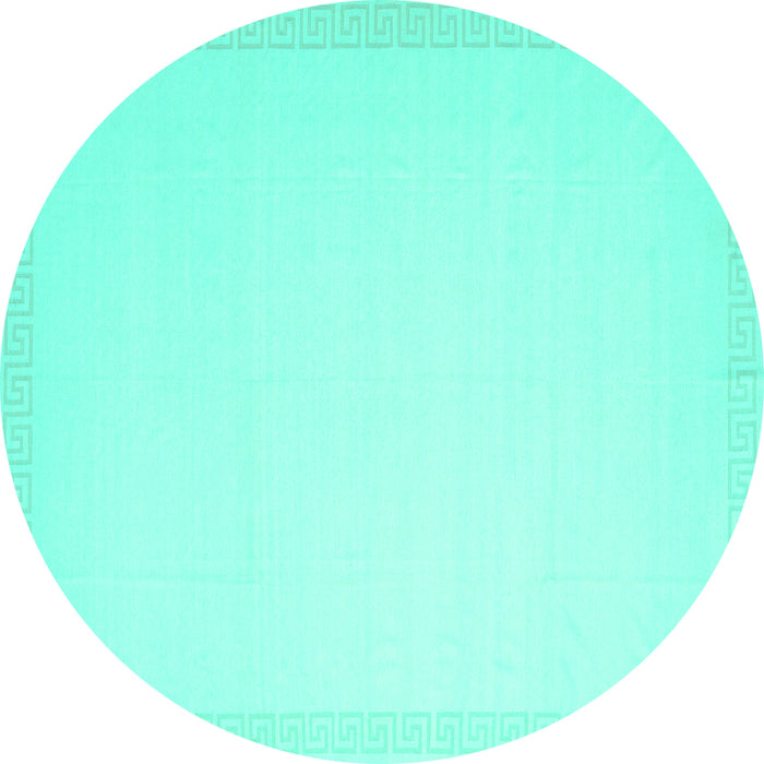 Round Machine Washable Solid Turquoise Modern Area Rugs, wshcon2324turq