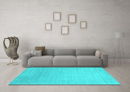 Machine Washable Abstract Turquoise Contemporary Area Rugs in a Living Room,, wshcon2327turq