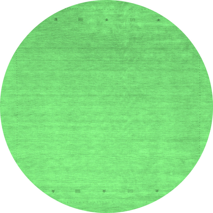 Round Machine Washable Abstract Emerald Green Contemporary Area Rugs, wshcon2327emgrn