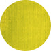 Round Machine Washable Abstract Yellow Contemporary Rug, wshcon2327yw