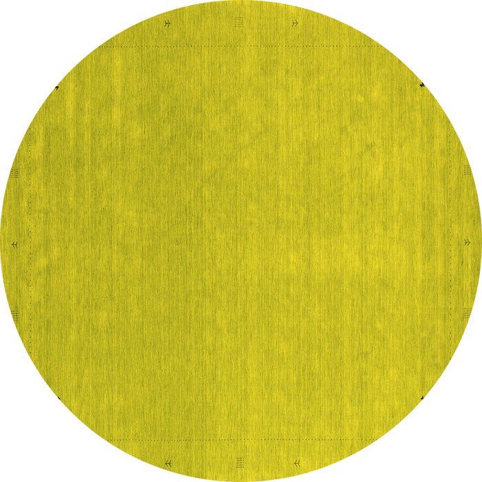 Round Machine Washable Abstract Yellow Contemporary Rug, wshcon2329yw