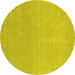 Round Machine Washable Abstract Yellow Contemporary Rug, wshcon2329yw