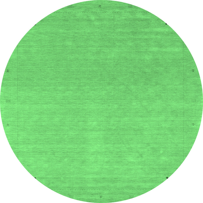 Round Machine Washable Abstract Emerald Green Contemporary Area Rugs, wshcon2329emgrn