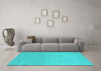 Machine Washable Abstract Turquoise Contemporary Rug, wshcon2329turq