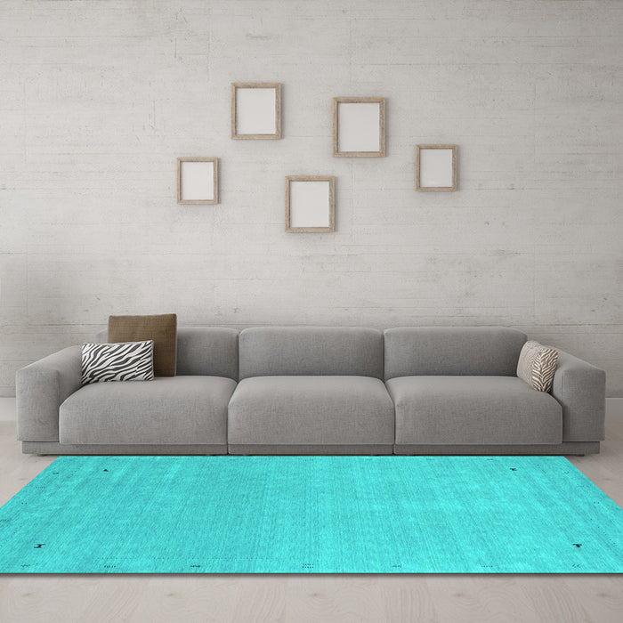 Machine Washable Abstract Turquoise Contemporary Area Rugs in a Living Room,, wshcon2329turq