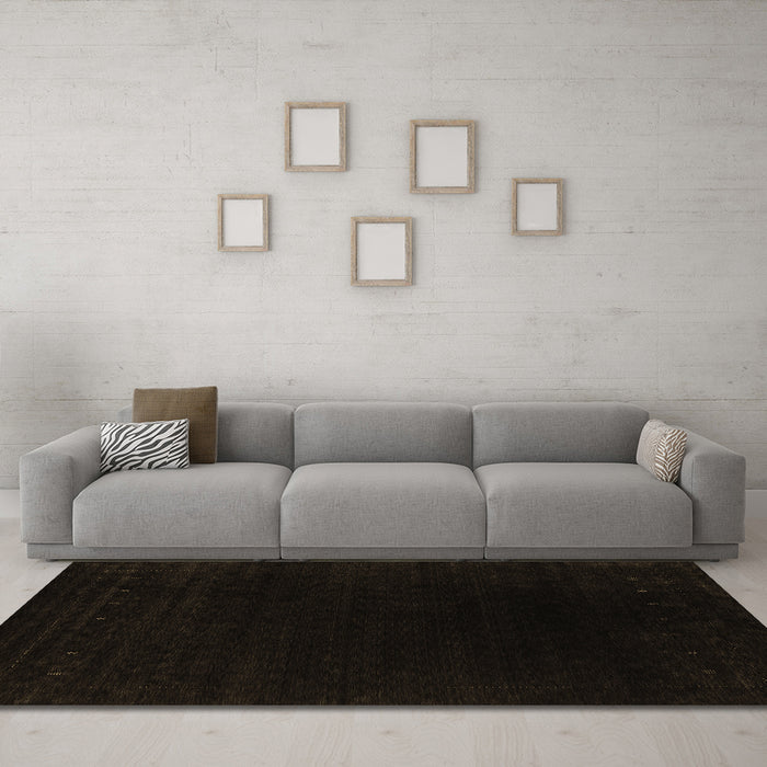 Machine Washable Abstract Brown Contemporary Rug in a Living Room,, wshcon2331brn