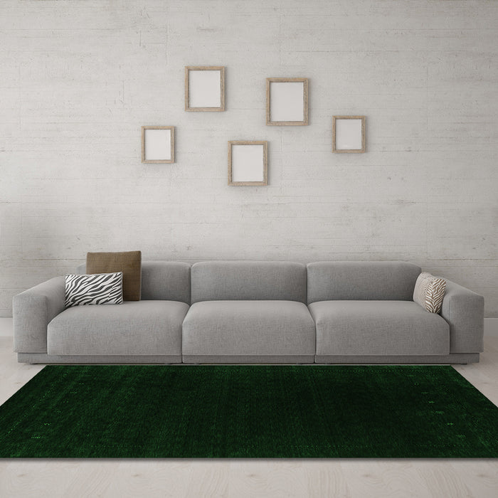 Machine Washable Abstract Green Contemporary Area Rugs in a Living Room,, wshcon2331grn