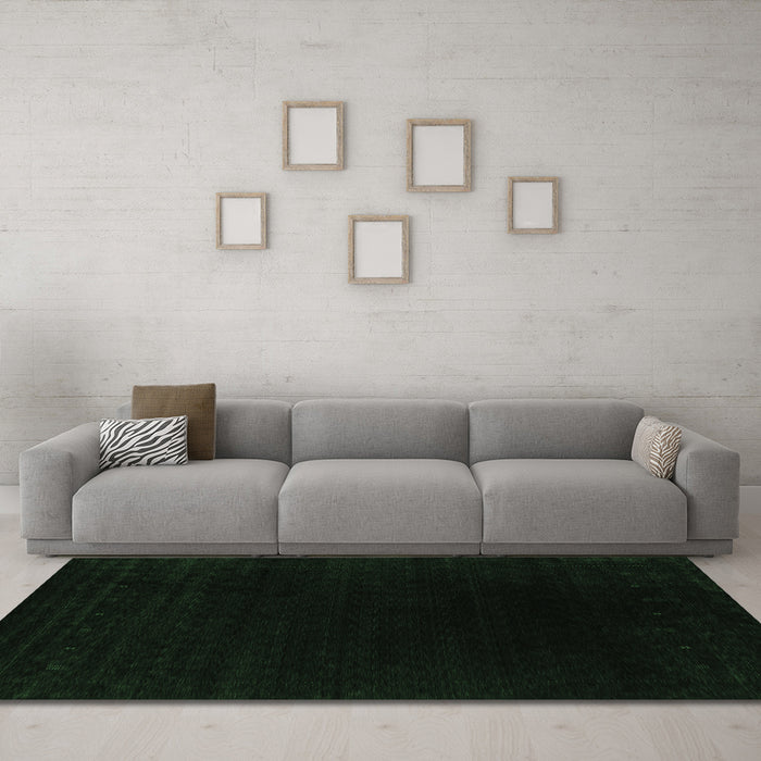 Machine Washable Abstract Emerald Green Contemporary Area Rugs in a Living Room,, wshcon2331emgrn
