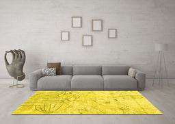 Machine Washable Abstract Yellow Contemporary Rug in a Living Room, wshcon2332yw