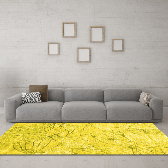 Machine Washable Abstract Yellow Contemporary Rug in a Living Room, wshcon2332yw