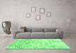 Machine Washable Abstract Emerald Green Contemporary Area Rugs in a Living Room,, wshcon2332emgrn