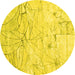 Round Machine Washable Abstract Yellow Contemporary Rug, wshcon2332yw