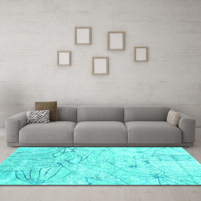 Machine Washable Abstract Turquoise Contemporary Area Rugs in a Living Room,, wshcon2332turq
