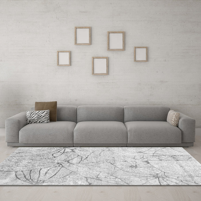 Machine Washable Abstract Gray Contemporary Rug in a Living Room,, wshcon2332gry