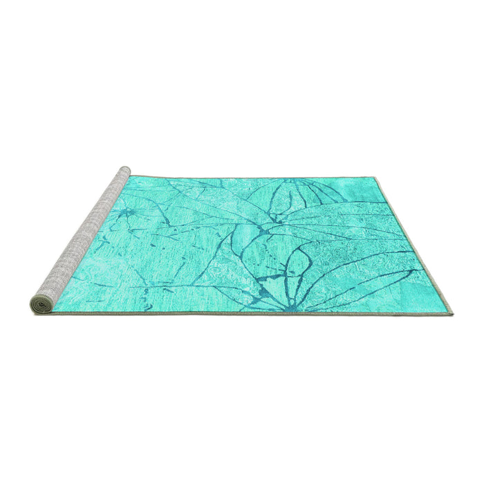 Sideview of Machine Washable Abstract Turquoise Contemporary Area Rugs, wshcon2332turq