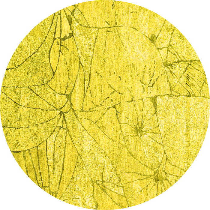 Round Abstract Yellow Contemporary Rug, con2332yw