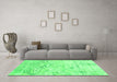 Machine Washable Abstract Green Contemporary Area Rugs in a Living Room,, wshcon2332grn