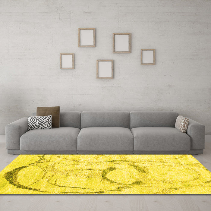 Machine Washable Abstract Yellow Contemporary Rug in a Living Room, wshcon2333yw
