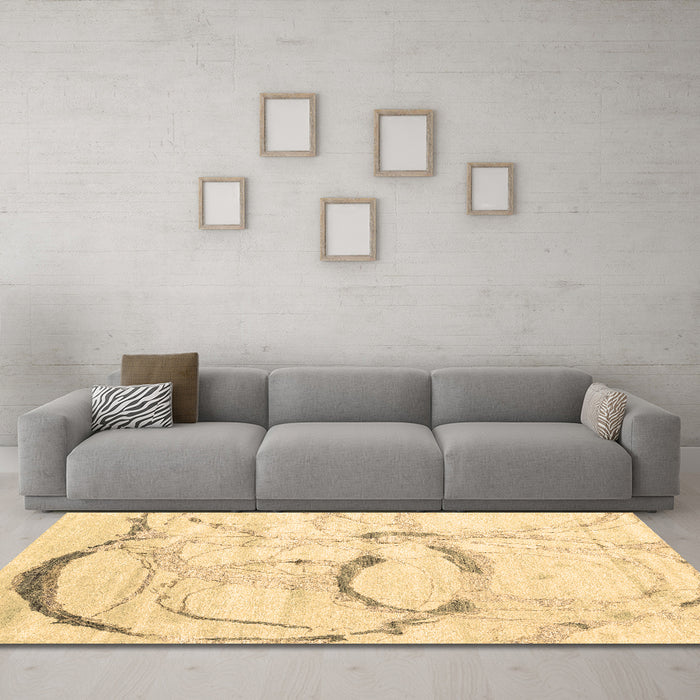 Machine Washable Abstract Brown Contemporary Rug in a Living Room,, wshcon2333brn