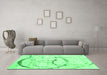 Machine Washable Abstract Green Contemporary Area Rugs in a Living Room,, wshcon2333grn