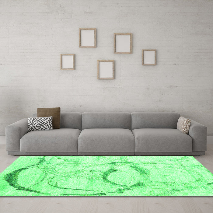 Machine Washable Abstract Green Contemporary Area Rugs in a Living Room,, wshcon2333grn