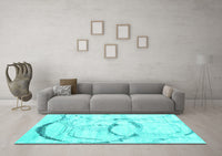 Machine Washable Abstract Turquoise Contemporary Rug, wshcon2333turq