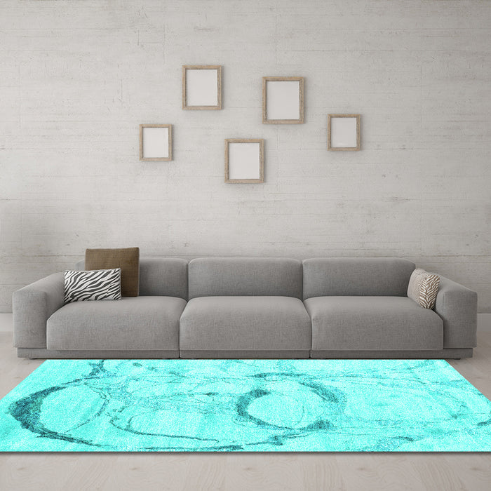 Machine Washable Abstract Turquoise Contemporary Area Rugs in a Living Room,, wshcon2333turq