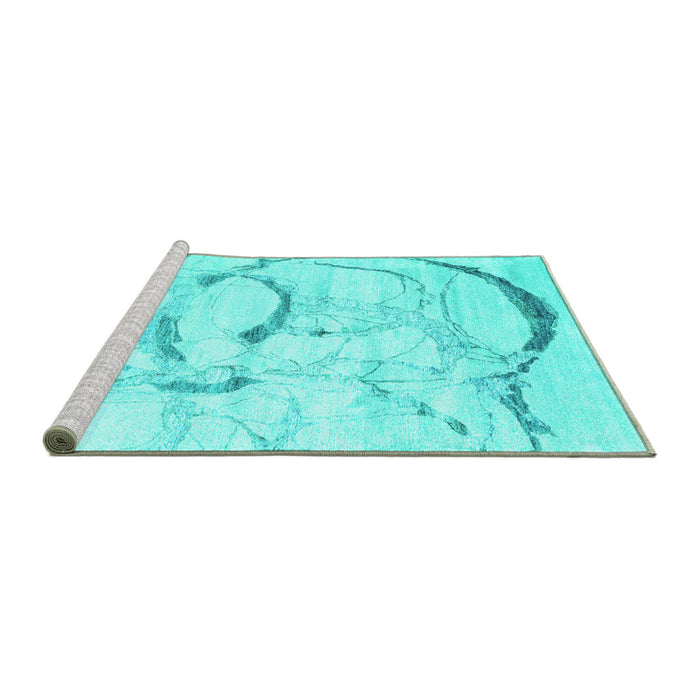 Sideview of Machine Washable Abstract Turquoise Contemporary Area Rugs, wshcon2333turq