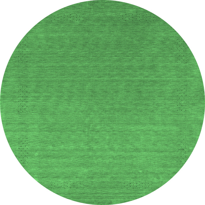 Round Machine Washable Abstract Emerald Green Contemporary Area Rugs, wshcon2334emgrn