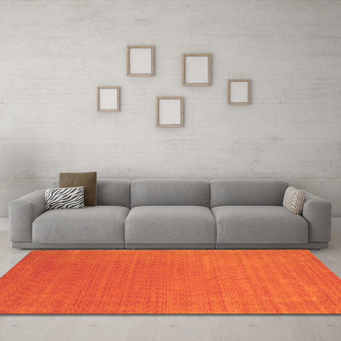Machine Washable Abstract Orange Contemporary Area Rugs in a Living Room, wshcon2334org