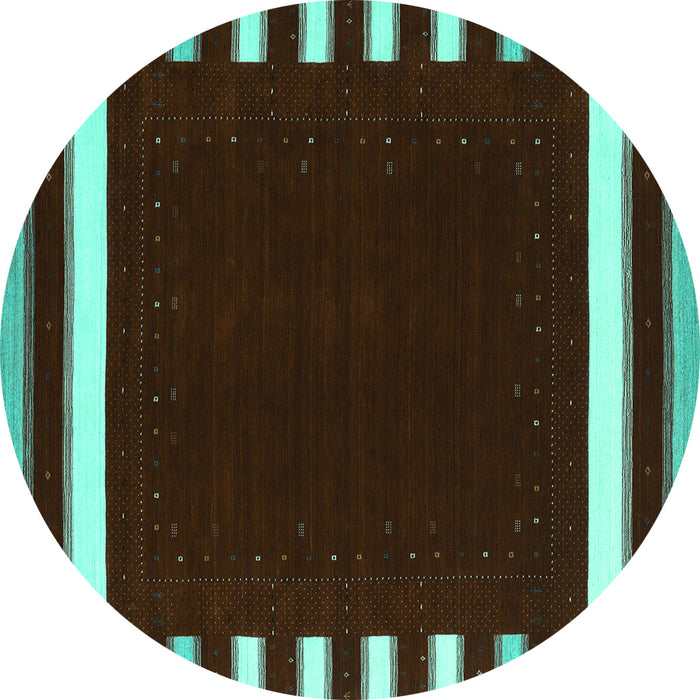 Round Abstract Turquoise Contemporary Rug, con2335turq